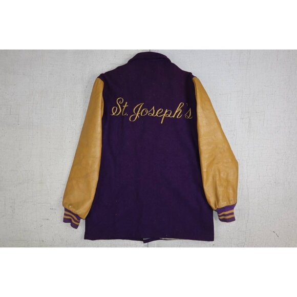 Vintage 70s William Loop Varsity Leather Jacket Sz 38 St. Joe Champs - Picture 2 of 14